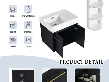 Modern Wall Mounted Bathroom Vanity With Thick Edge Resin Sink And Storage Rack