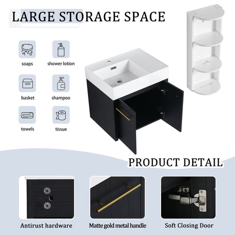 Modern Wall Mounted Bathroom Vanity With Thick Edge Resin Sink And Storage Rack