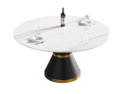 Modern Artificial Stone Round Carbon Steel Base Dining Table, Can Accommodate 6 People