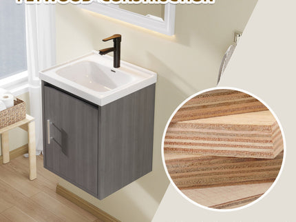 Floating Bathroom Vanity Combo, Wall Mounted Cabinet With Sink & Soft Close Doors For Small Bathrooms
