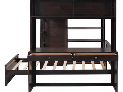 Loft Bed With A Twin Size Standalone Bed, Shelves, Desk, And Wardrobe