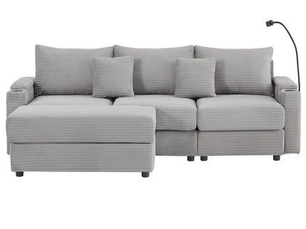 Modern Style Loveseat Sofa Sectional Sofa Couch With Storage Space, A Movable Ottoman, Two USB Ports, Two Cup Holders, A Phone Holder For Living Room