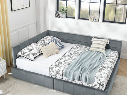 Mid-Century Storage Upholstered Tufted Bed Frame With Backrest And Armrests