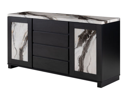 Stacey - Buffet With Storage Drawers And Marble Detailing - Black / Marble