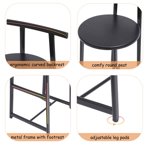 Modern Bar Stools With Backrest For Kitchen (Set of 3)