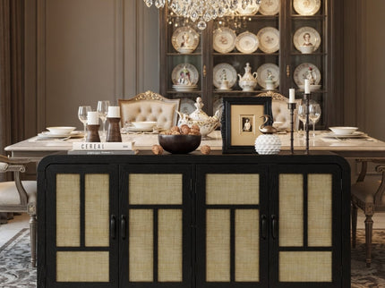 Sideboard Buffet Cabinet With 4 Doors & Adjustable Shelves - Black