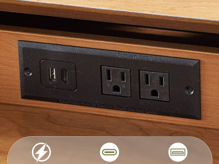 Nightstand With Charging Station, 2 Drawers And Open Shelf, USB / Type C Ports