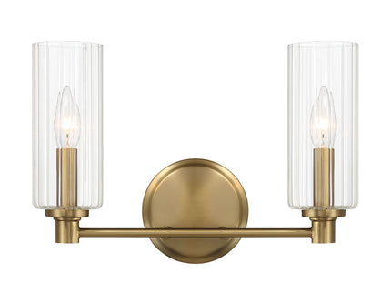 Regal - Double Light Vanity With Clear Ribbed Satin - Antique Brass / Clear