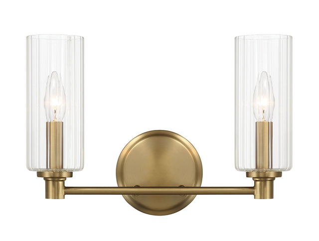 Regal - Double Light Vanity With Clear Ribbed Satin - Antique Brass / Clear