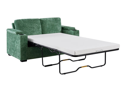 Pull Out Sofa Bed Loveseat With Twin Mattress, Cup Holders And Arm Storage