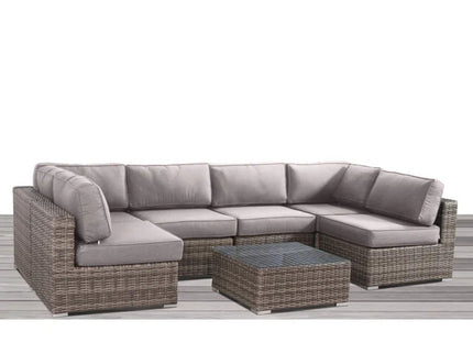 6 Person Wicker Seating Group With Premium Cushions - Gray Mix