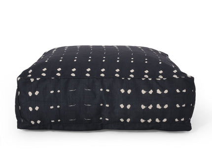 Dalm - Fabric Square Pouf Ottoman With Polystyrene Beads Filling - Dark Blue / White