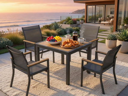 Gray Aluminum Patio Dining Set With Textilene Chairs, 5 Piece All Weather Outdoor Table And Chair Set For Patio, Porch, Garden