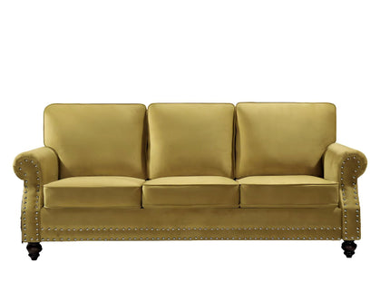 3 Seater Sofa With Nailhead Trim And Turned Legs For Living Room