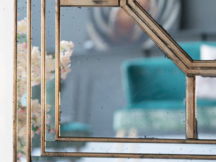 Antique Style Decorative Square Wall Mirror With Mirrored Frame, Wall Decor For Living Room Entryway, Console Lean Against Wall - Silver