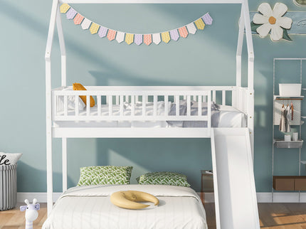 House Bunk Bed With Slide And Built In Ladder
