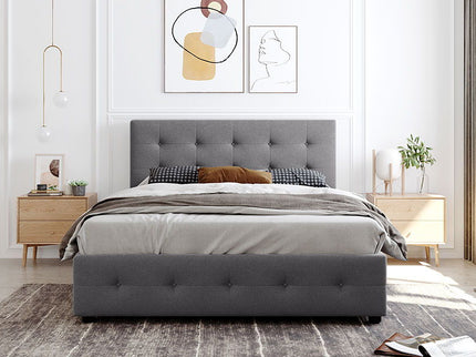 Upholstered Platform Bed With Classic Headboard And Drawers, No Box Spring Needed