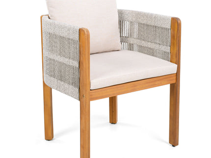 7 Piece Outdoor Dining Set With Table And 6 Chairs - Beige / Teak / White