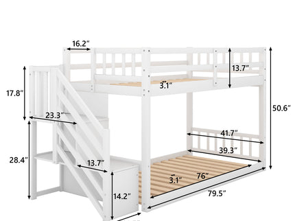 Twin Over Twin Floor Bunk Bed, Ladder With Storage