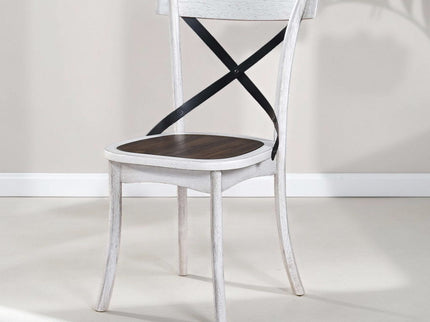 2 Pieces Set Dining Side Chair Rustic Modern Farmhouse Design Retro Design With Metal X Design - Antique Dark Oak / Antique White