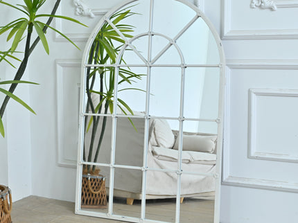 Handmade Arched Mirror, Windows Design For Entryway - White