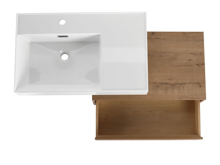 Modern Imitative Wall Mounted Bathroom Vanity With Resin Sink And Side Cabinet