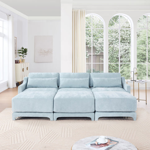Stylish Sofa With Ottoman And Lumbar Pillows, Ergonomic Design