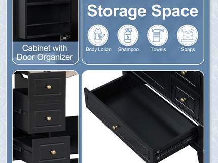 Freestanding Bathroom Vanity With Sink, Soft Close Door, 3 Drawers