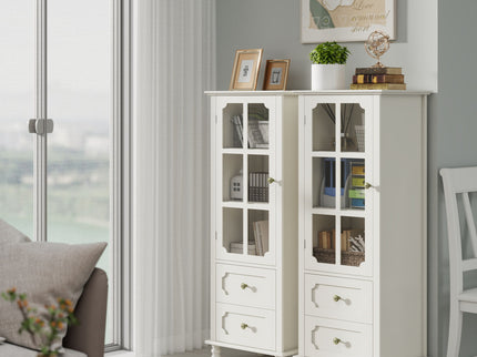 Minimalism Buffet Cabinet With Glass Doors And Double Drawer
