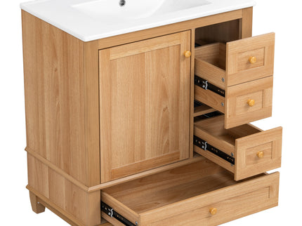 Freestanding Bathroom Vanity With Sink, Soft Close Doors & Drawers, Ample Storage - Wood