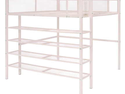 Loft Bed With 4 Tier Shelves And Storage
