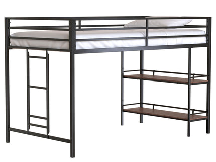 Adam - Twin Loft Bunk Bed With Cinnamon Wood Shelf - Black