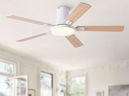 Flush Mount Ceiling Fans With LED Light And Remote Control, 5 Blades