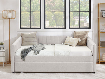 Upholstered Daybed With Trundle With Vertical Stripes