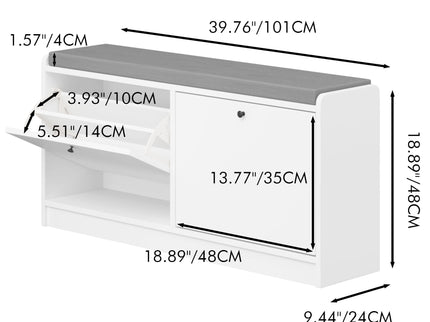 Shoe Storage Bench With Cushion, Entryway Organizer Cabinet For Hallway - White