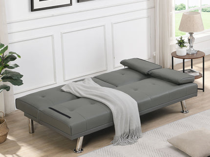 Modern Sofa Bed With Armrest 2 Holders, Wood Frame & Stainless Leg