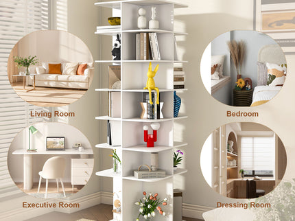 7 Tier Square Rotating Shoe Rack Tower With 360° Spinning Organizer - White