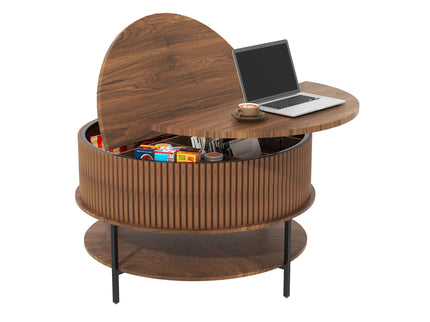 Lift Top Coffee Table, Round Storage Cocktail Table With Reinforced Legs, Safe Rounded Design - Brown