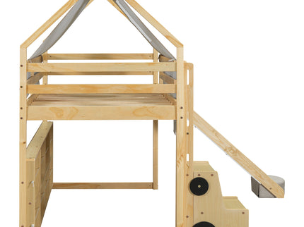 Loft Bed With House Shaped Frame And Tent