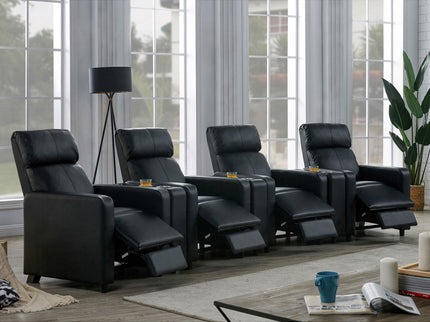 Warren - 4 Seater Home Theater With 3 Wedge Consoles - Black