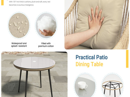 5 Piece Twisted Rattan Patio Dining Set With Table