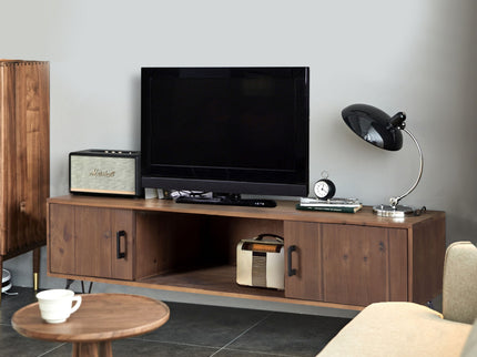 Industrial Style Reclaimed Wood Media TV Stand With Storage Cabinet For Living Media Room - Natural