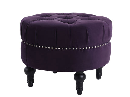 Dawn - Tufted Round Ottoman Nailhead Accents - Purple