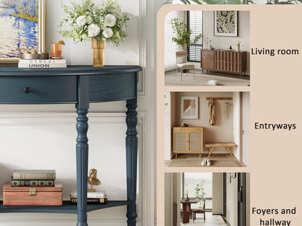Half Moon Console Table With Drawer & Shelf