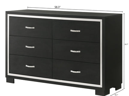 6 Drawer Dresser With Handles Bedroom Furniture - Black
