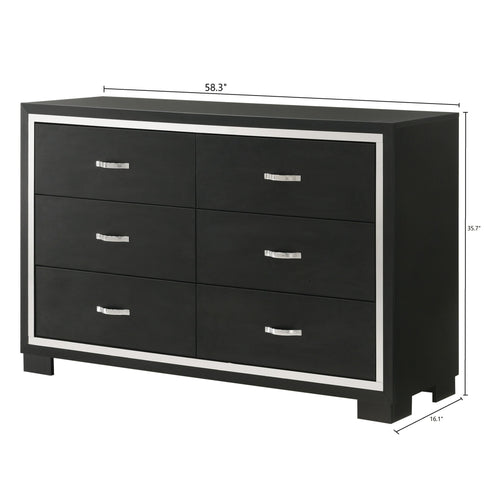 6 Drawer Dresser With Handles Bedroom Furniture - Black