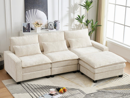 Modern Comfy L Shaped Sectional Sofa With Movable Ottoman