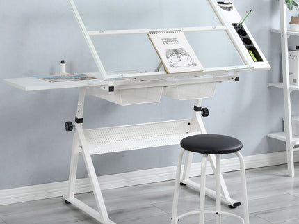 Adjustable Tempered Glass Drafting Printing Table With Chair