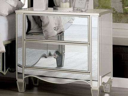 Nightstand With Mirror Panels - Silver