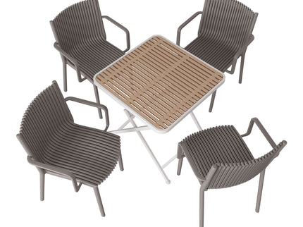 4 Modern Stackable Plastic Armchair Matched With Folding Square Table